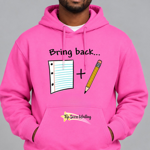 Bring Back Paper and Pencil Hoodie Pink